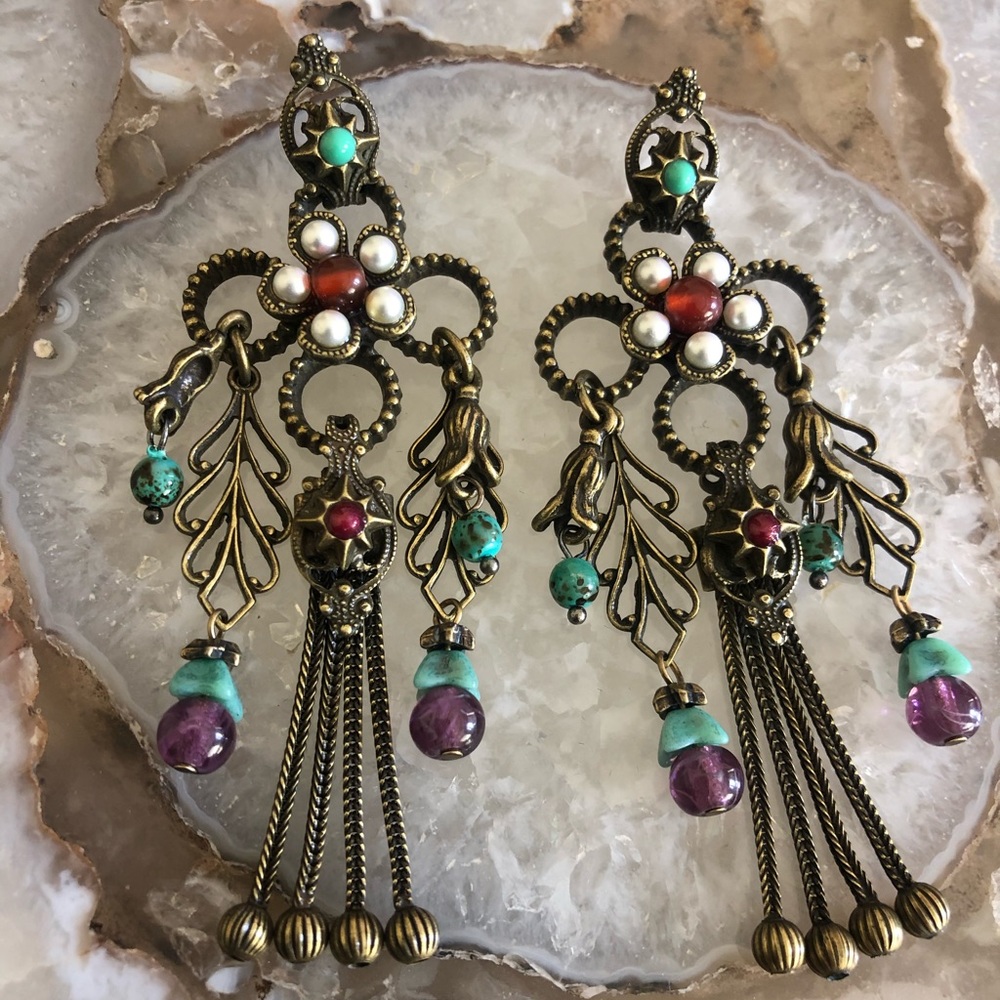 Antiqued Gold & Semi Precious Earrings-Boutique